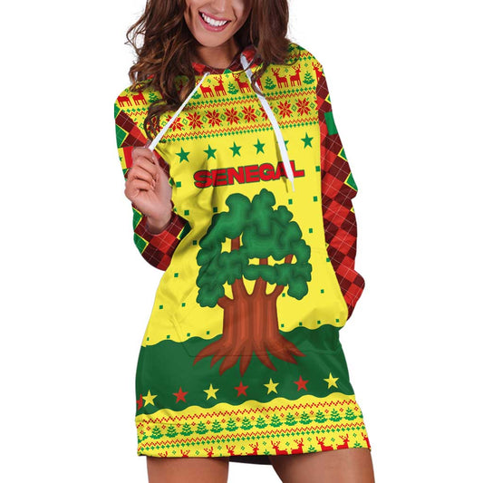 Senegal Christmas Hoodie Dress with Yellow-Green-Red Design, Baobab Tree, and National Coat of Arms Motif TS04