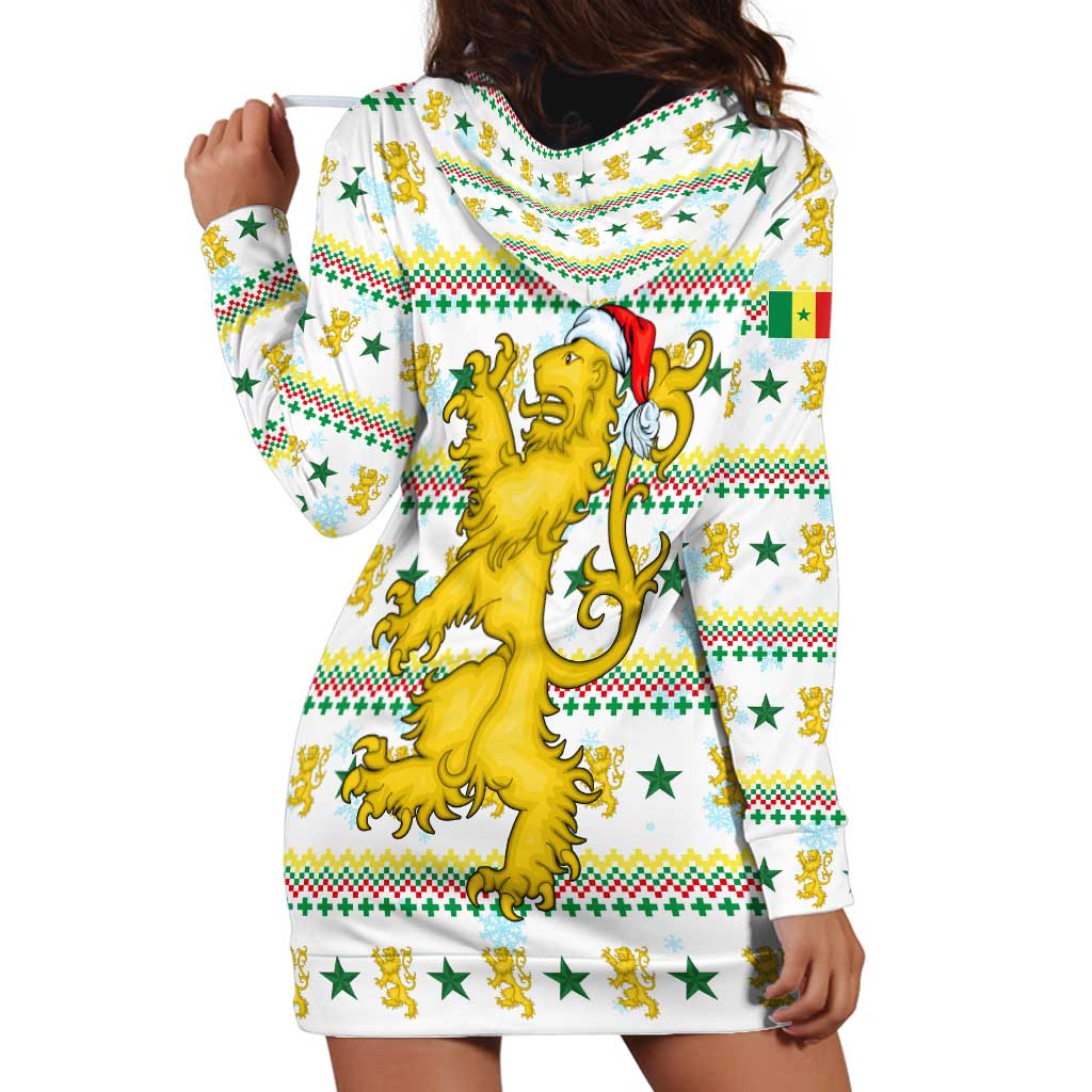 Senegal Christmas Hoodie Dress with White-Green-Yellow Design, Golden Lion, and Festive Stars Motif TS04