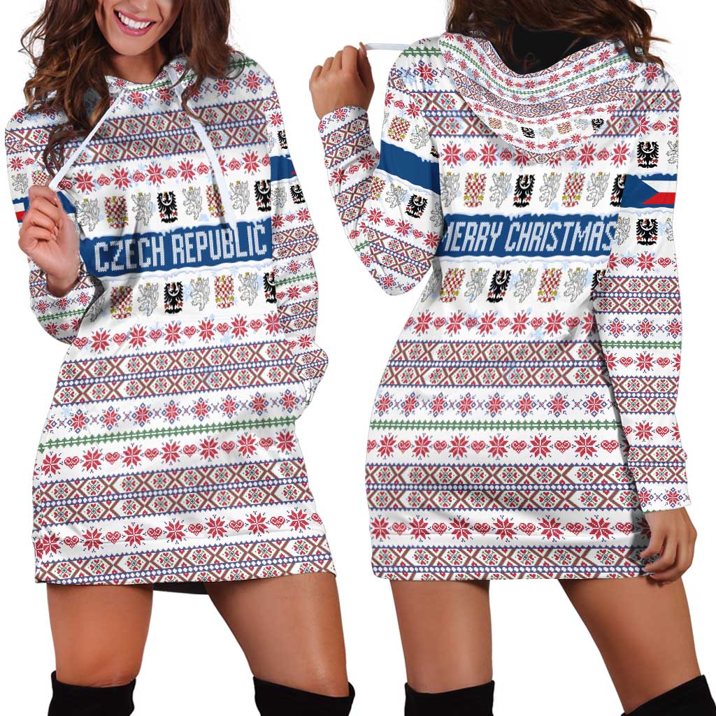 Czech Republic Christmas Hoodie Dress with Folk Embroidery Design, National Coat of Arms, and Festive Motif TS04