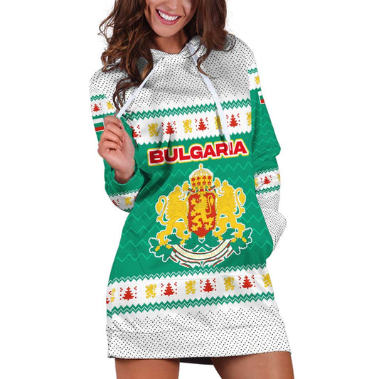Bulgaria Christmas Hoodie Dress with Green-White Theme, Coat of Arms, and National Flag Motif TS04