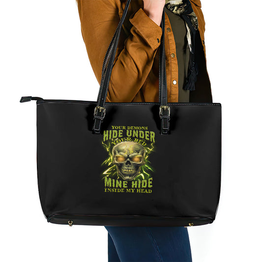 Your Demons Hide Under Your Bed Leather Tote Bag TS04