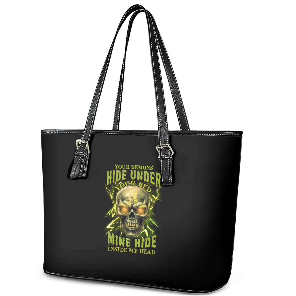 Your Demons Hide Under Your Bed Leather Tote Bag TS04