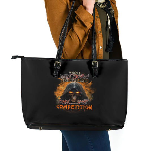 When I Was Born Reaper Fire Leather Tote Bag TS04