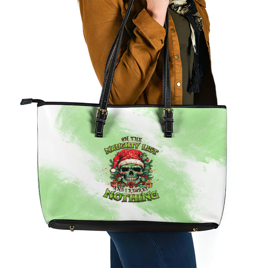 On The Naughty List Skull Christmas Leather Tote Bag TS04