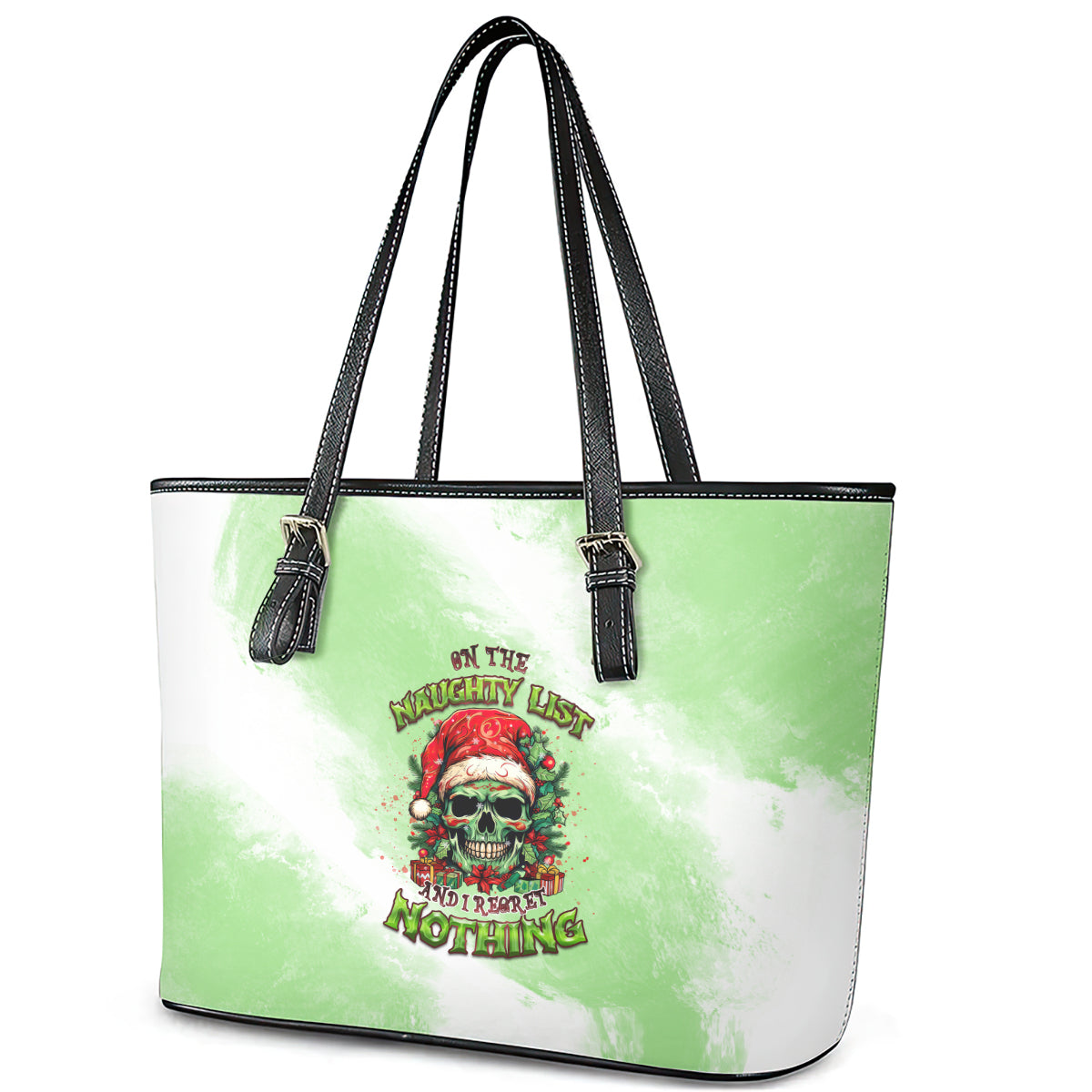 On The Naughty List Skull Christmas Leather Tote Bag TS04