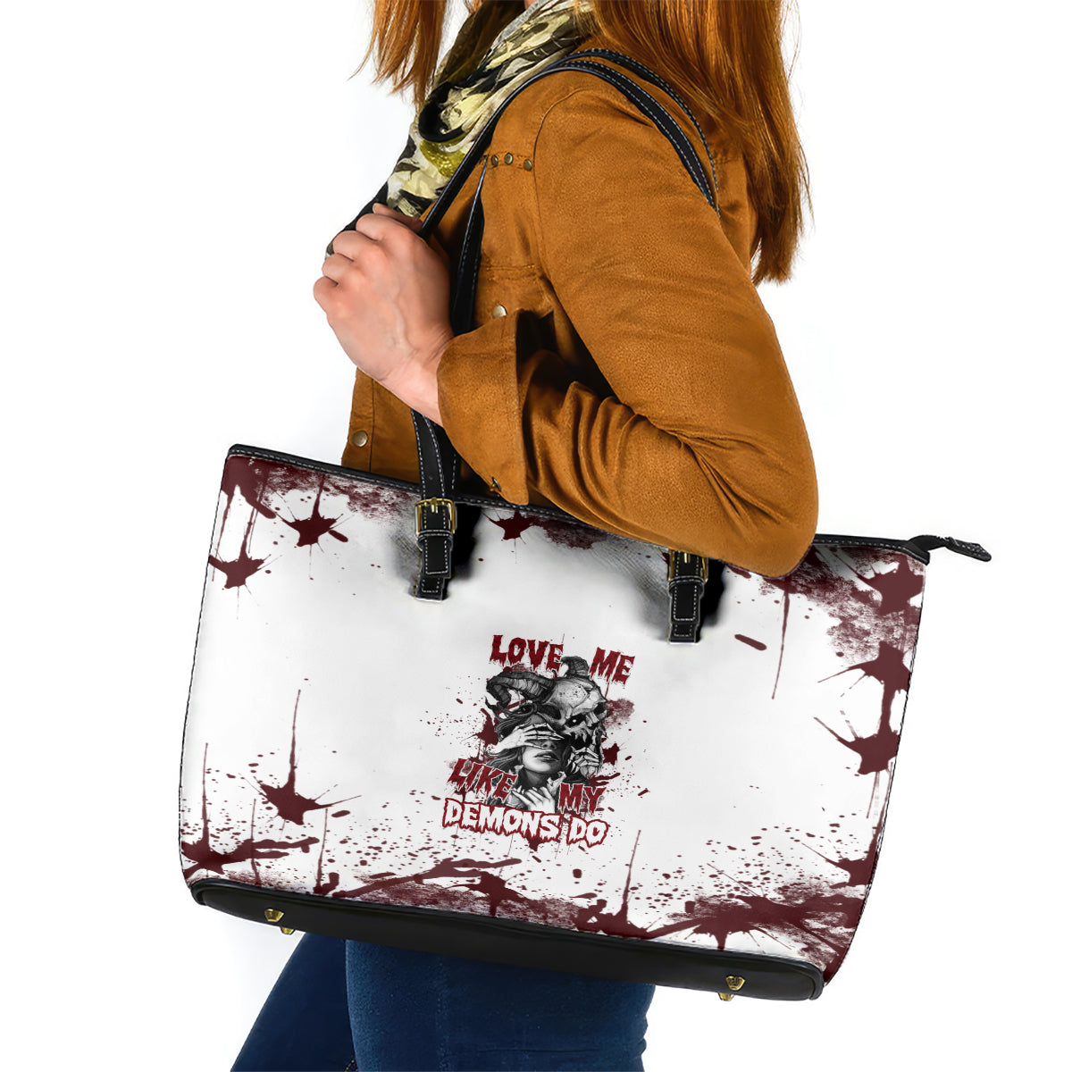Love Me Like My Demons Do Skull Leather Tote Bag TS04