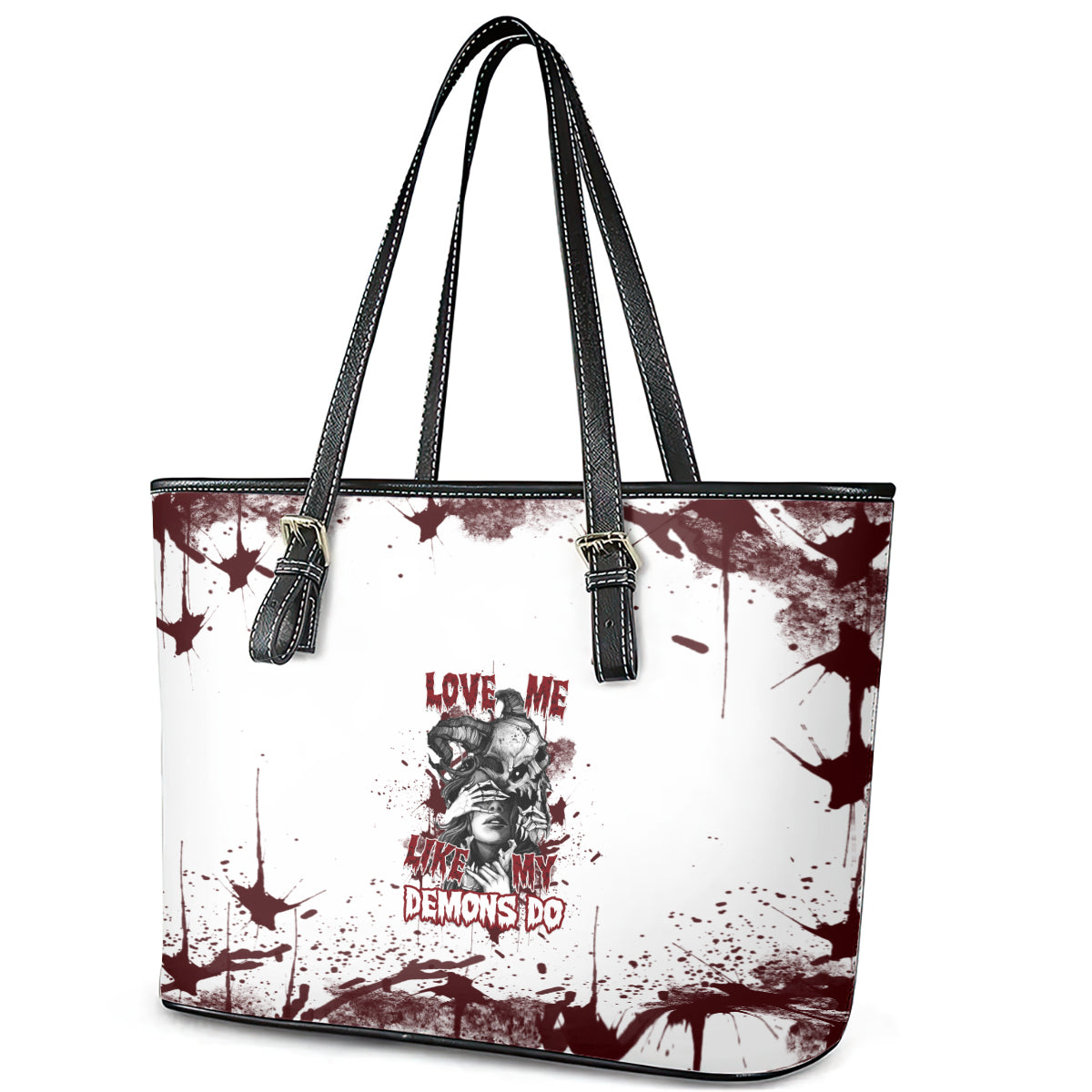 Love Me Like My Demons Do Skull Leather Tote Bag TS04