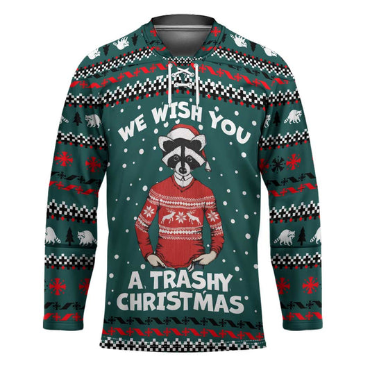 A Trashy Christmas Hockey Jersey Xmas Holiday Patterns TS04