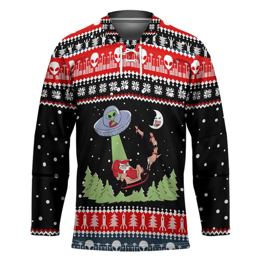 Alien Christmas Hockey Jersey Xmas Holiday Patterns TS04