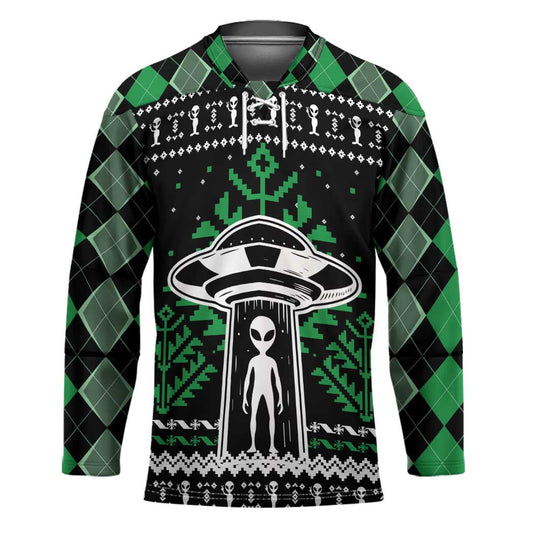 Alien Christmas Hockey Jersey Xmas Holiday Patterns TS04