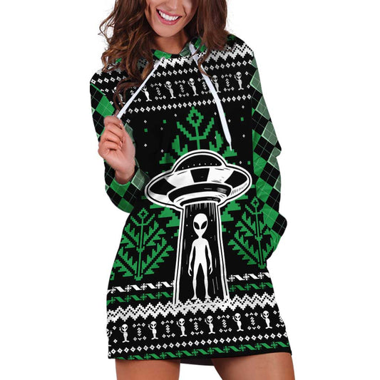 Alien Christmas Hoodie Dress Xmas Holiday Patterns TS04