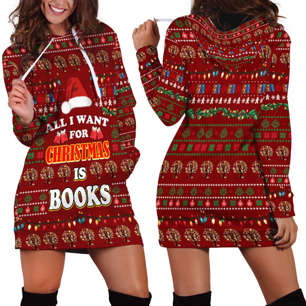 All I Want For Christmas Is Books Christmas Hoodie Dress Xmas Holiday Patterns TS04