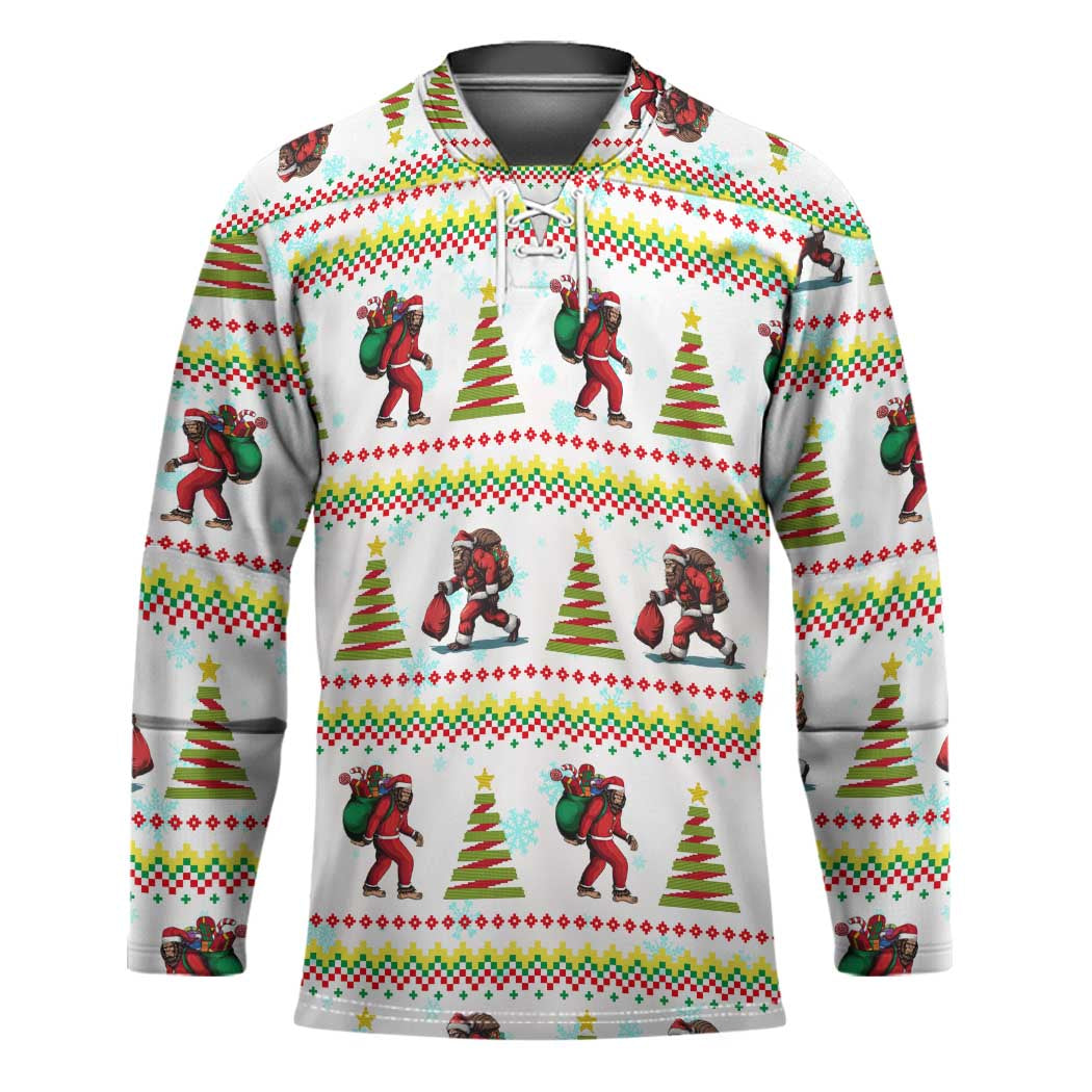 Amazing Bigfoot Christmas Hockey Jersey Xmas Holiday Patterns TS04