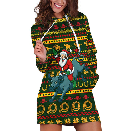 Amazing Cowboy Santa Claus Christmas Hoodie Dress Xmas Holiday Patterns TS04