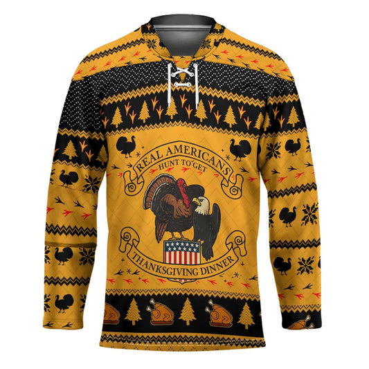 Americans Turkey Hunting Thanksgiving Christmas Hockey Jersey Xmas Holiday Patterns TS04