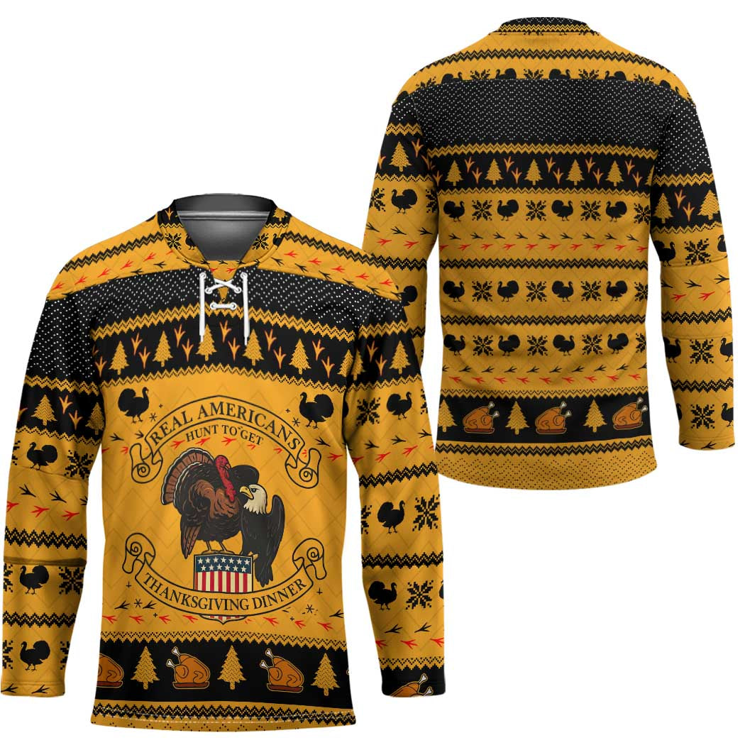 Americans Turkey Hunting Thanksgiving Christmas Hockey Jersey Xmas Holiday Patterns TS04