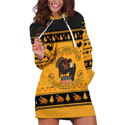 Americans Turkey Hunting Thanksgiving Christmas Hoodie Dress Xmas Holiday Patterns TS04