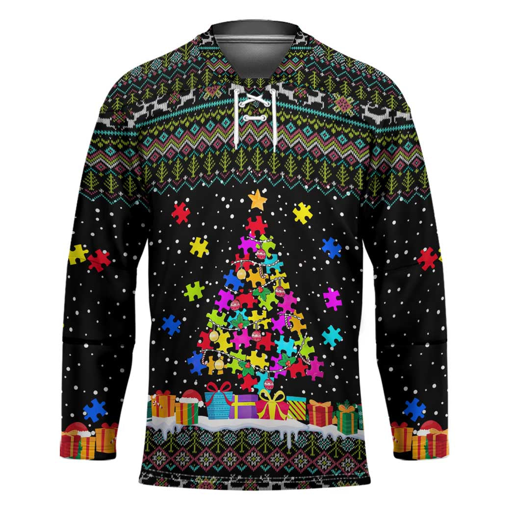 Autism Pine Christmas Hockey Jersey Xmas Holiday Patterns TS04