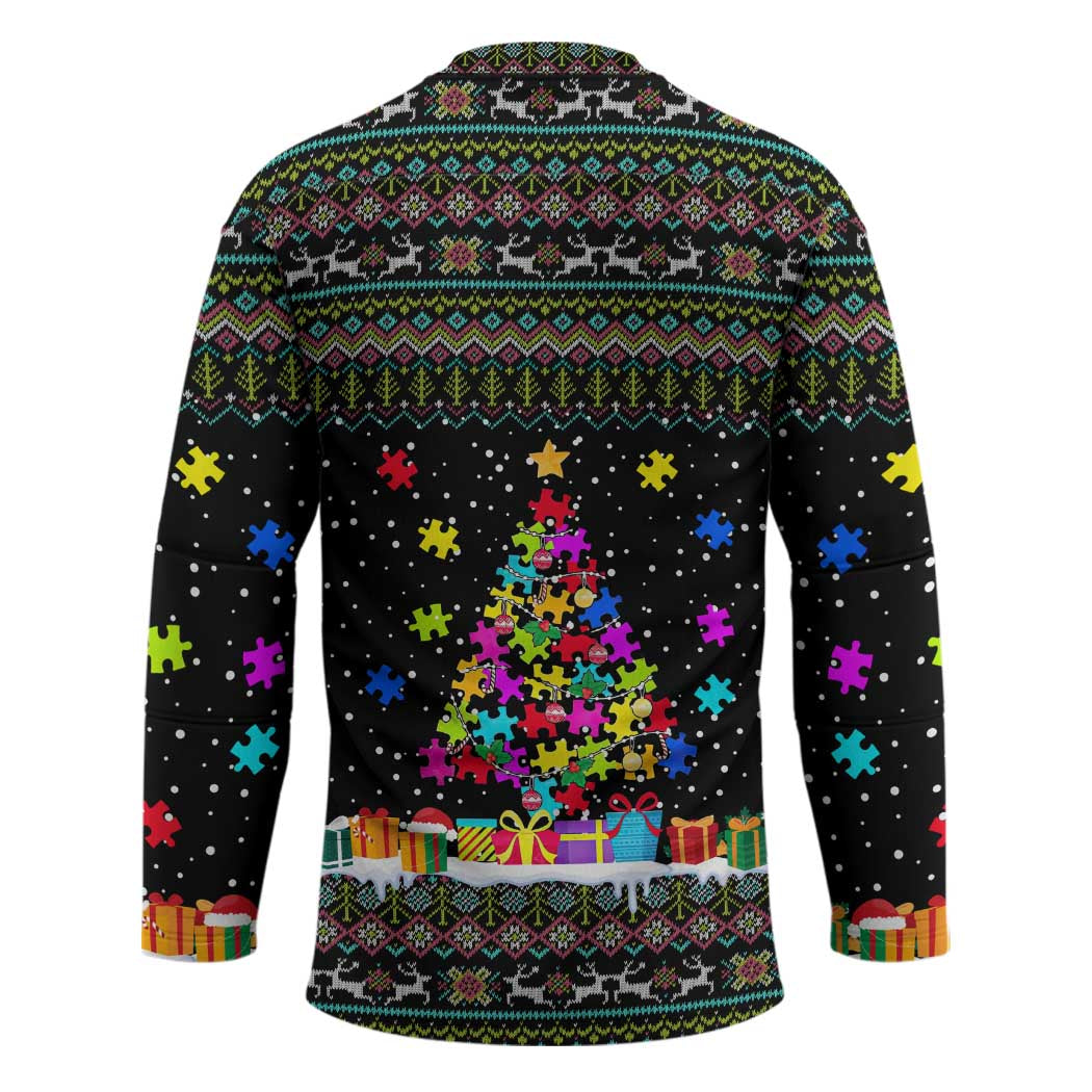 Autism Pine Christmas Hockey Jersey Xmas Holiday Patterns TS04