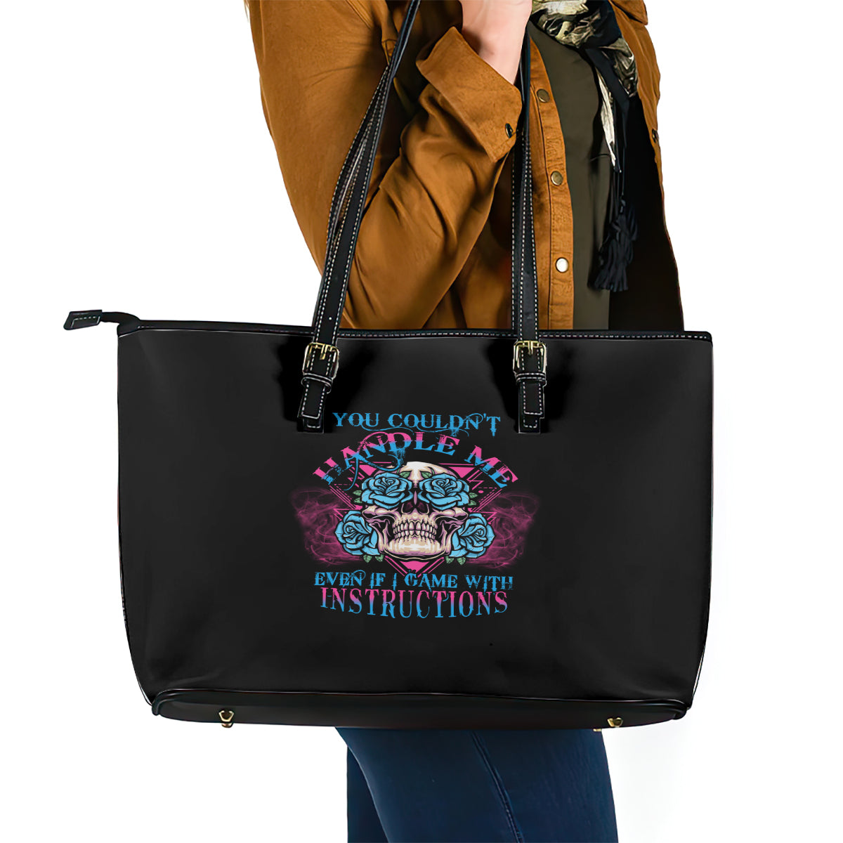 You Couldn't Handle Me Triangle Skull Leather Tote Bag TS04