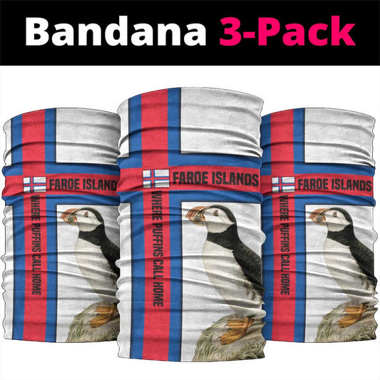 Faroe Islands Neck Gaiter with Red Blue Cross Design and Puffin Bird TS04
