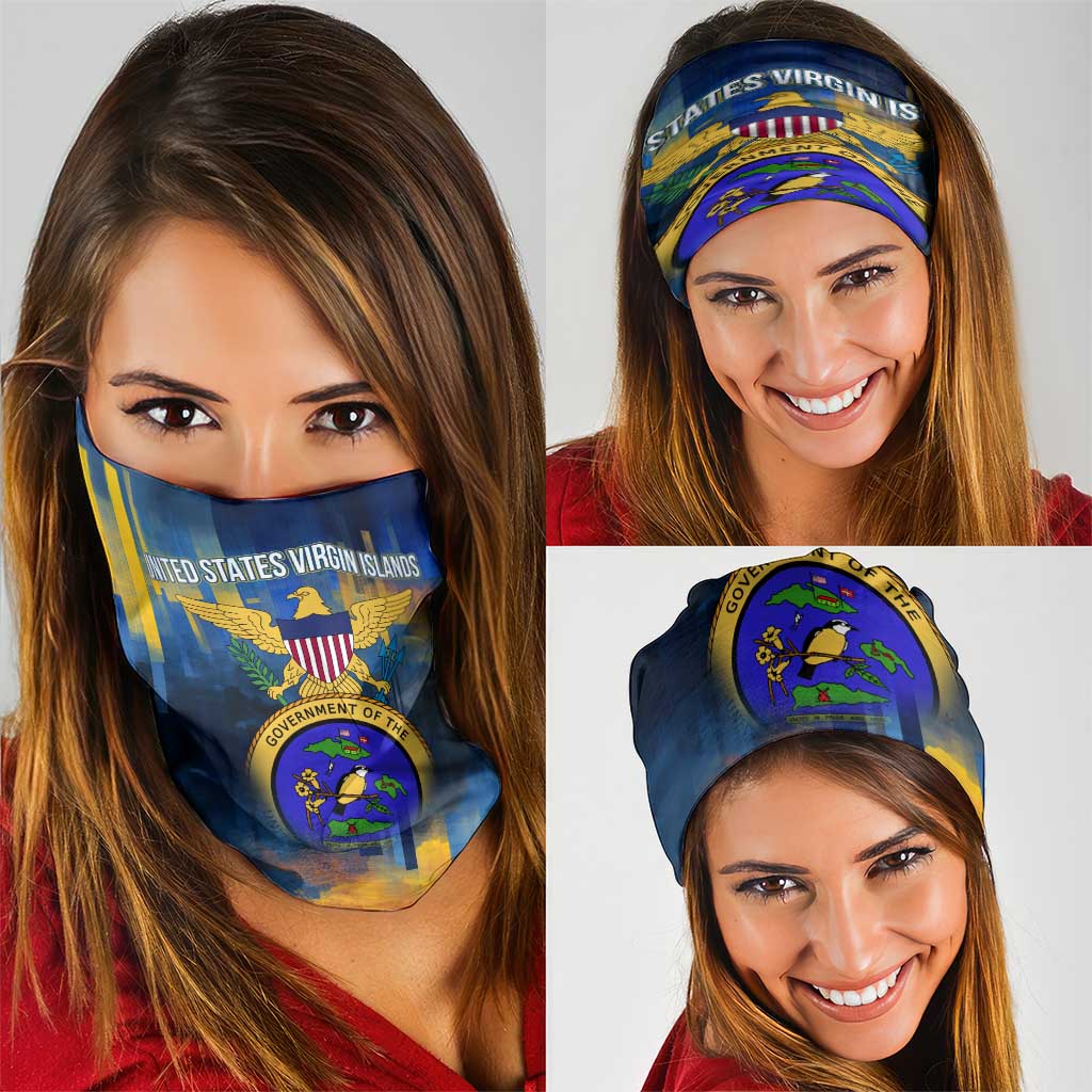 United States Virgin Islands Neck Gaiter with Blue Yellow Government Seal Design and Bald Eagle TS04