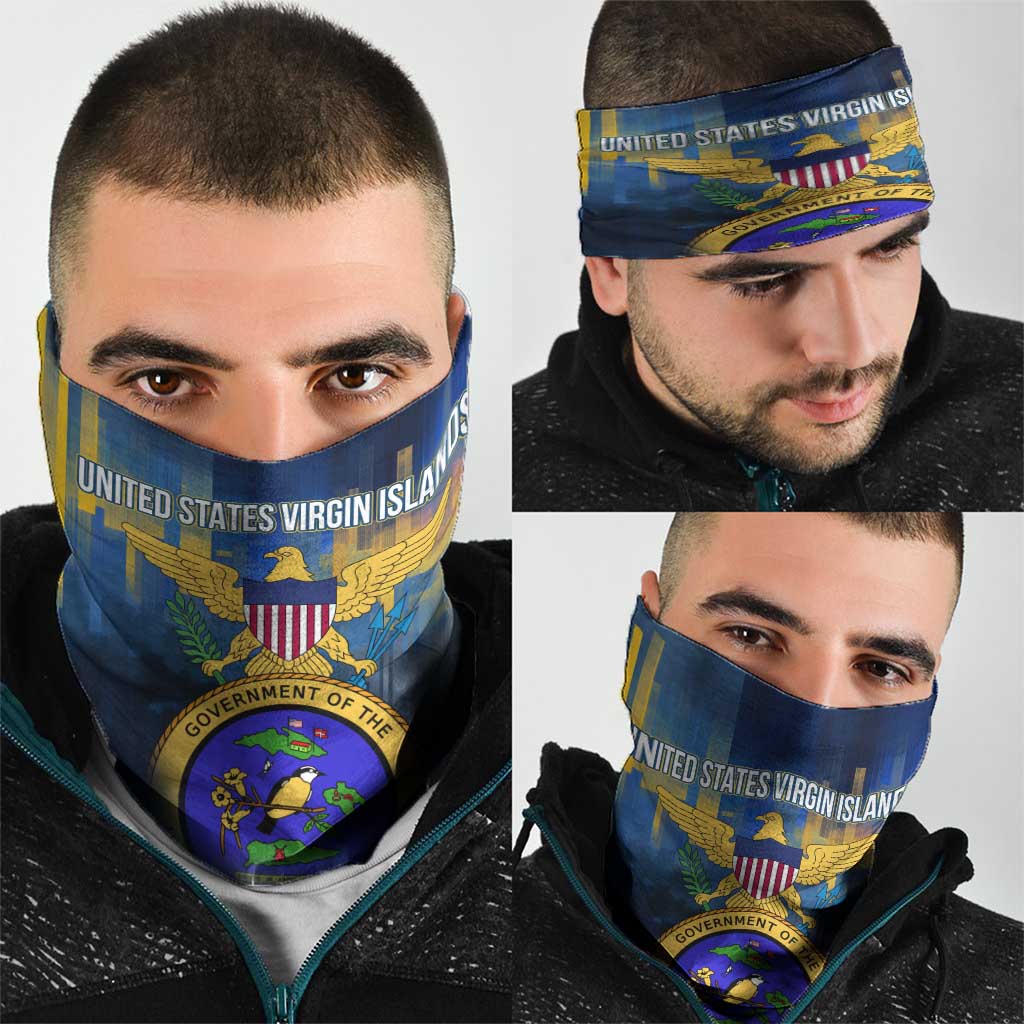 United States Virgin Islands Neck Gaiter with Blue Yellow Government Seal Design and Bald Eagle TS04