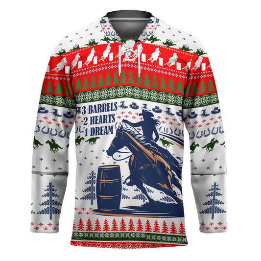 Barrel Racing Christmas Hockey Jersey Xmas Holiday Patterns TS04