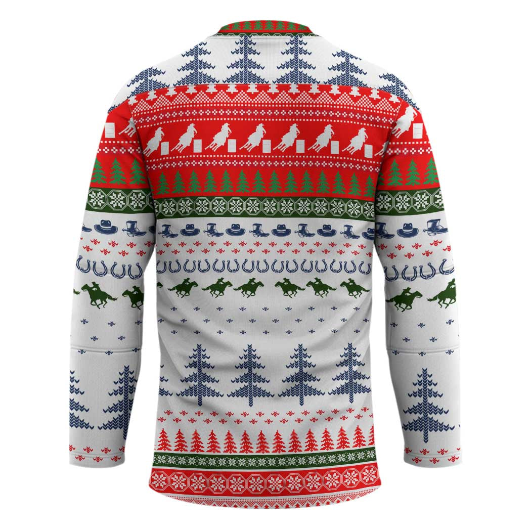 Barrel Racing Christmas Hockey Jersey Xmas Holiday Patterns TS04