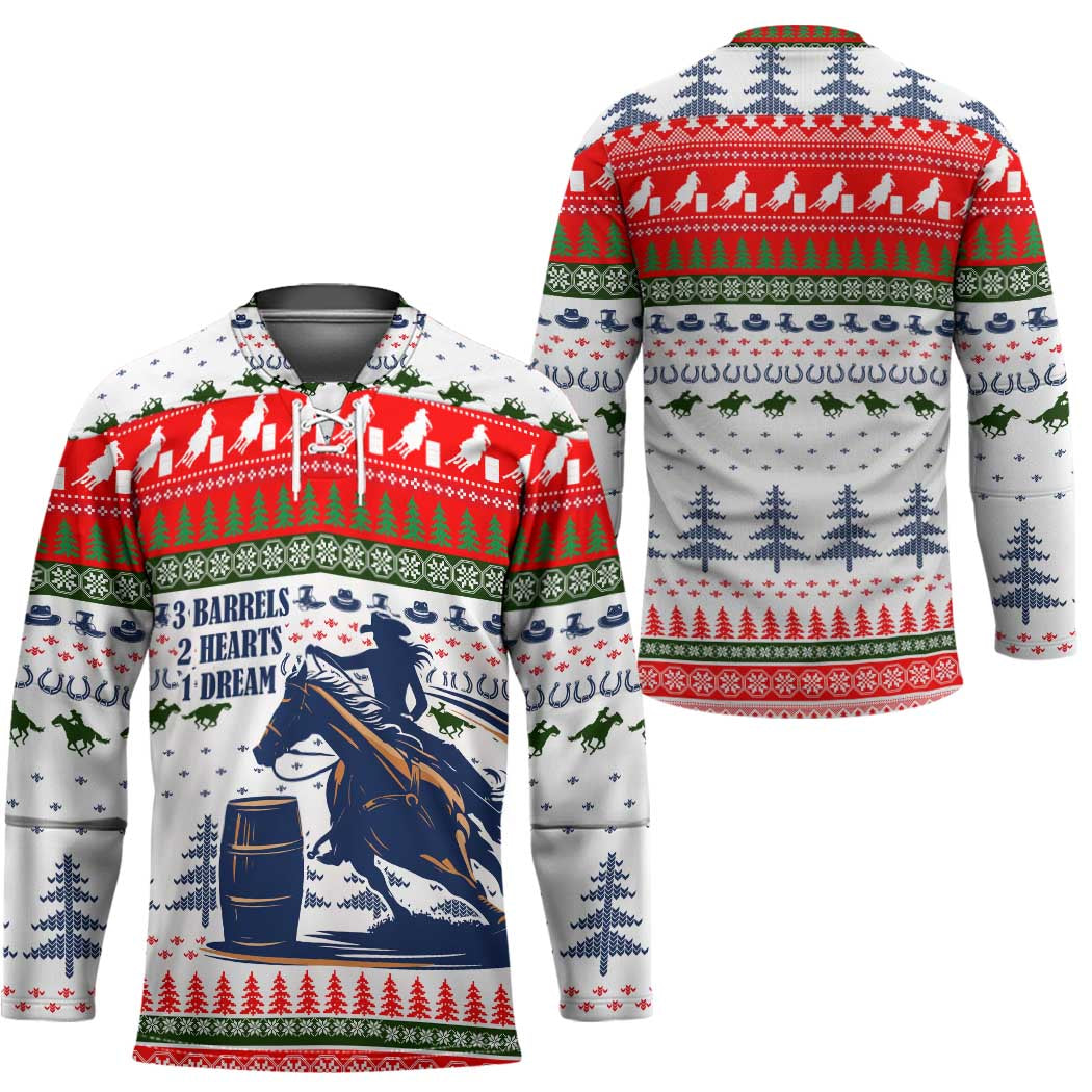 Barrel Racing Christmas Hockey Jersey Xmas Holiday Patterns TS04