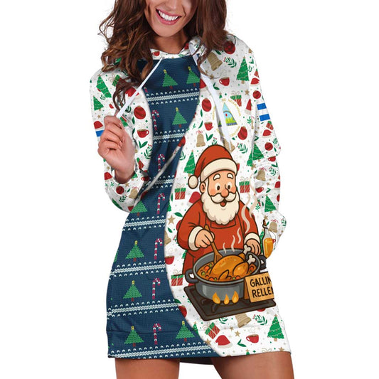 Nicaragua Christmas Hoodie Dress with Santa Cooking Gallina Rellena Tree Flag and Festive Icons Design TS04