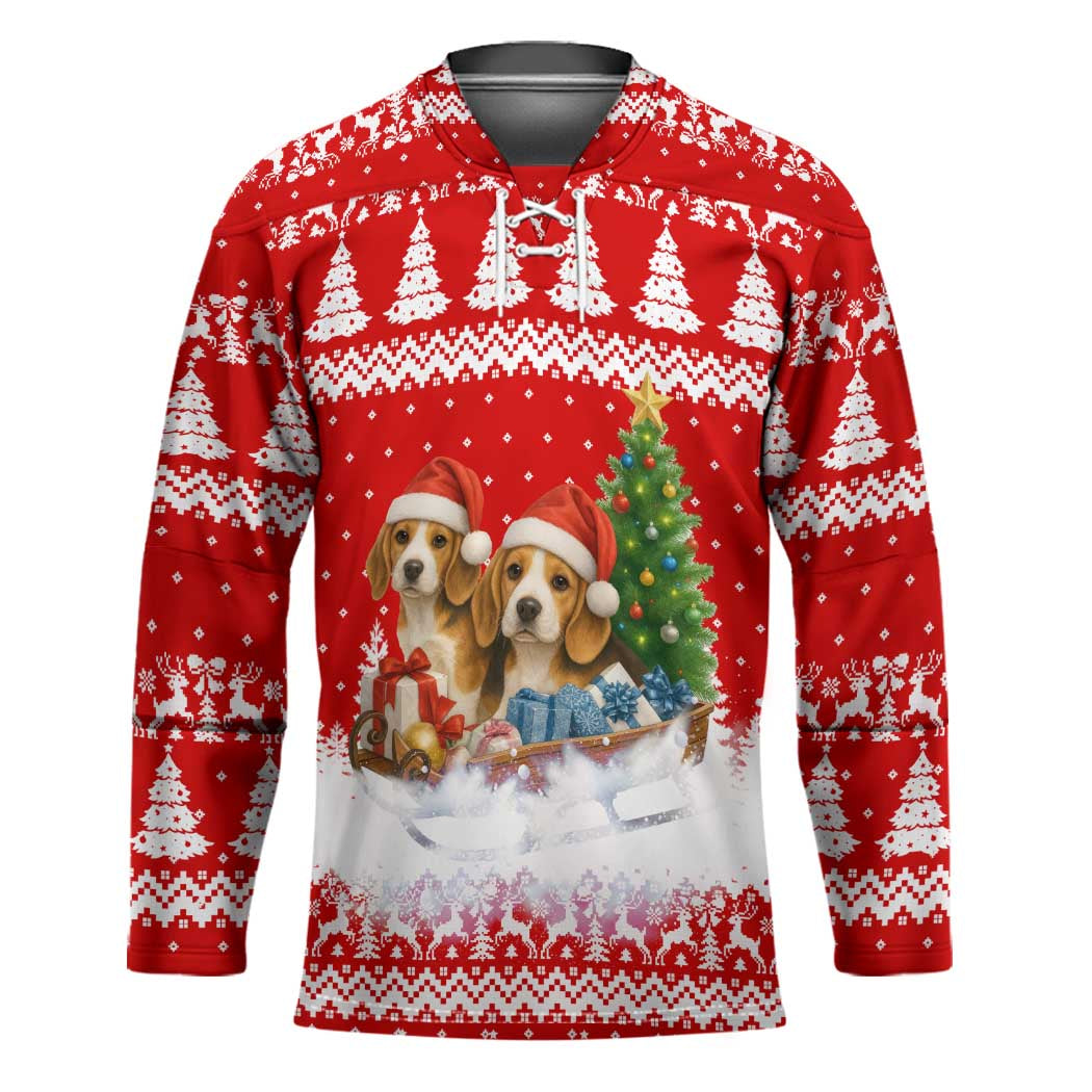 Beagle Dashing Dog Christmas Hockey Jersey Xmas Holiday Patterns TS04
