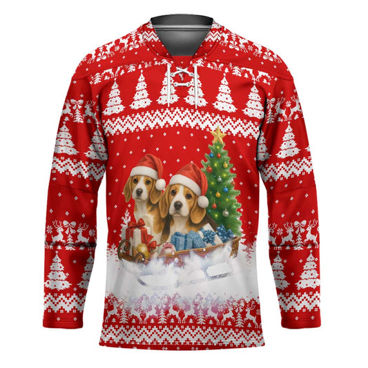 Beagle Dashing Dog Christmas Hockey Jersey Xmas Holiday Patterns TS04