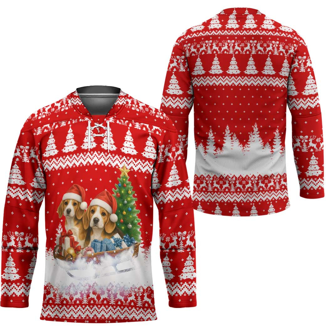Beagle Dashing Dog Christmas Hockey Jersey Xmas Holiday Patterns TS04