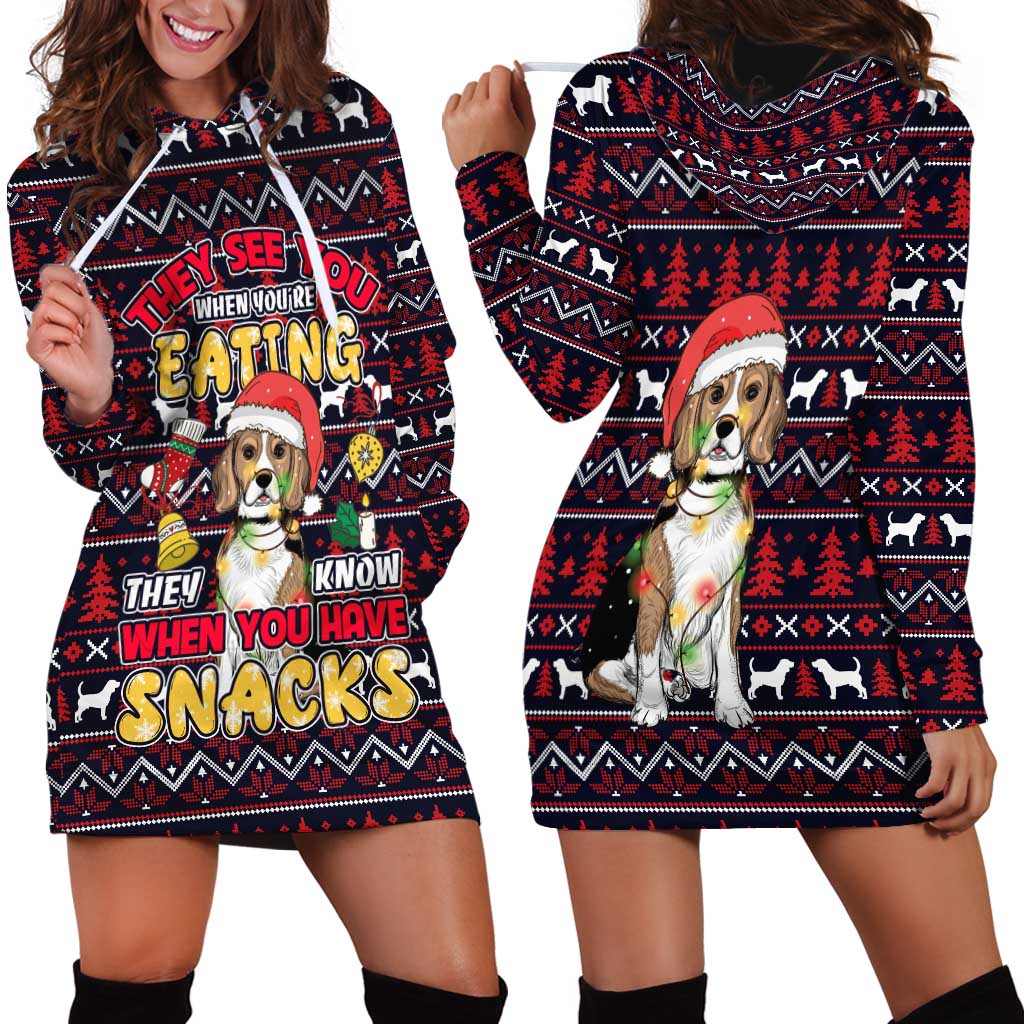 Beagle Dog They Know When You Have Snacks Christmas Hoodie Dress Xmas Holiday Patterns TS04