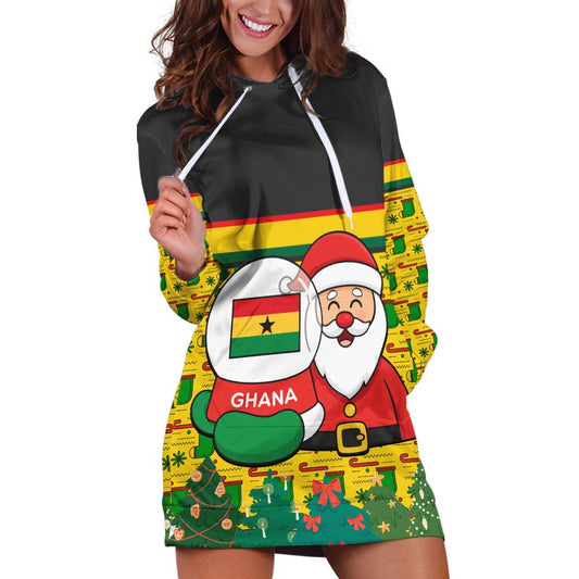 Ghana Christmas Hoodie Dress with Santa Ornament National Coat of Arms and Festive TS04