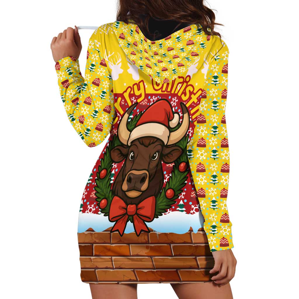 Spain Christmas Hoodie Dress with Santa Bull Brick Chimney Wreath and Festive Holiday TS04