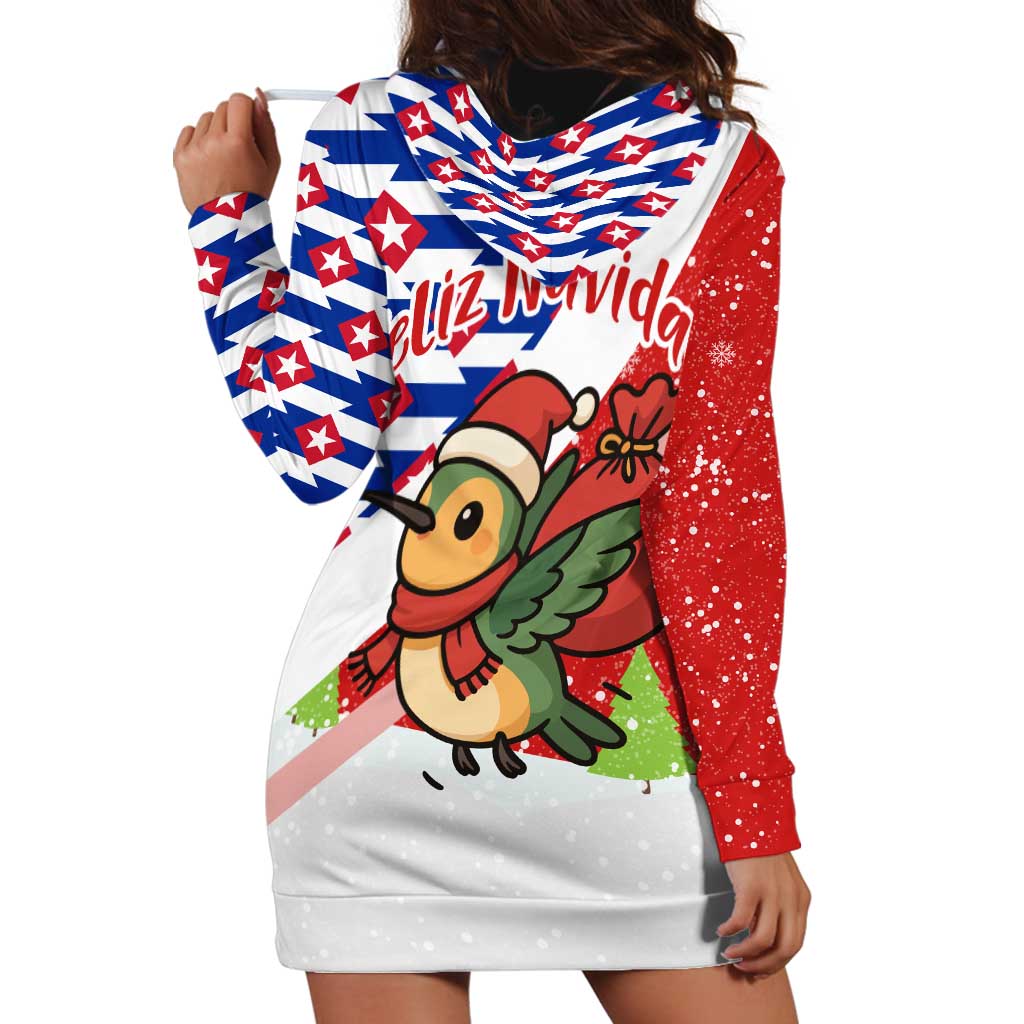 Cuba Christmas Hoodie Dress with Santa Hummingbird Cuban Flag Feliz Navidad and Snowflake TS04