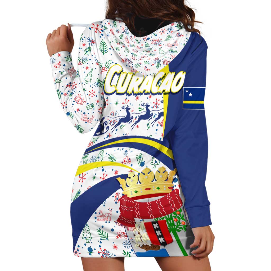Curacao Christmas Hoodie Dress with Santa Lizard Crown Gifts Snowflakes and Holiday Icons Design TS04