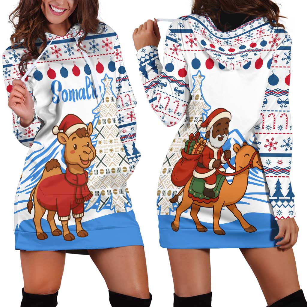 Somalia Christmas Hoodie Dress with Santa on Camel Christmas Tree Ornaments Candy Canes and Snowflake TS04