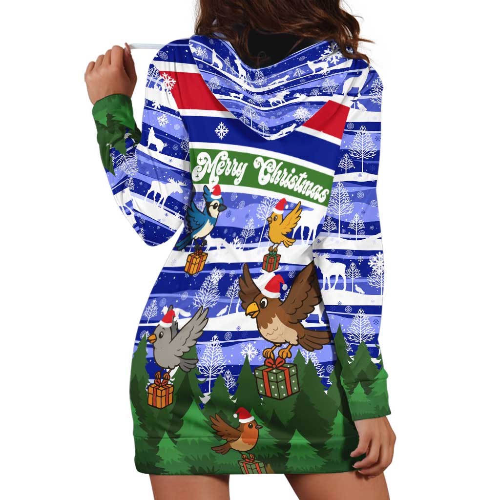 Gambia Christmas Hoodie Dress with Santa Birds Gift Boxes Forest Scene and Snowflake Pattern Design TS04