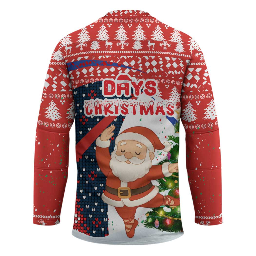 Russia Christmas Hockey Jersey with Dancing Santa Christmas Tree Lights and Red Snowflake TS04