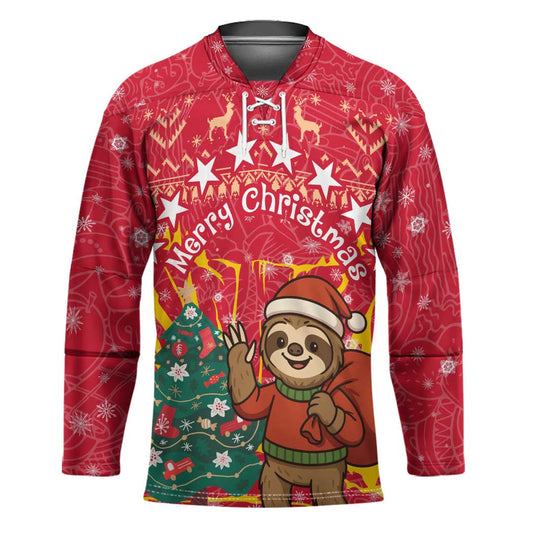 Venezuela Christmas Hockey Jersey with Santa Sloth Christmas Tree Stars and Red Festive TS04