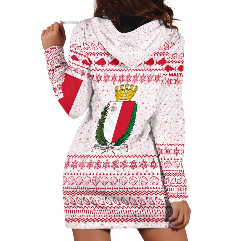 Malta Christmas Hoodie Dress with Santa Driving Vintage Bus Malta Flag and Red White Festive Pattern Design TS04