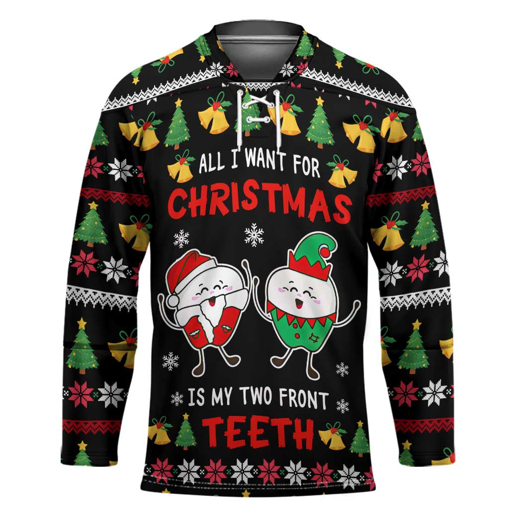 My Two Front Teeth Christmas Design Hockey Jersey Xmas Holiday Patterns TS04
