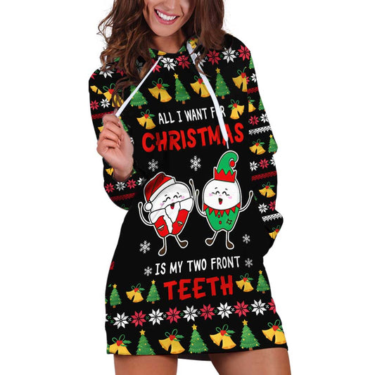 My Two Front Teeth Christmas Design Hoodie Dress Xmas Holiday Patterns TS04