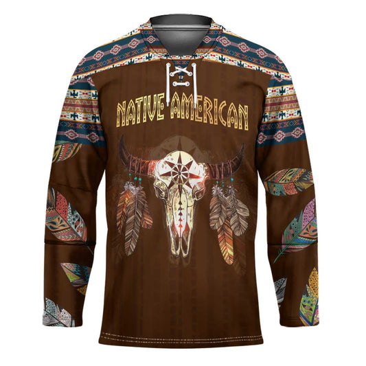 Native Skull Christmas Design Hockey Jersey Xmas Holiday Patterns TS04