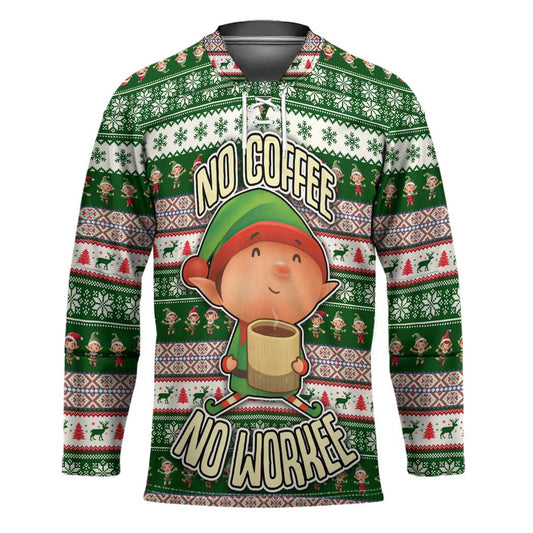 No Coffee No Workee Christmas Design Hockey Jersey Xmas Holiday Patterns TS04