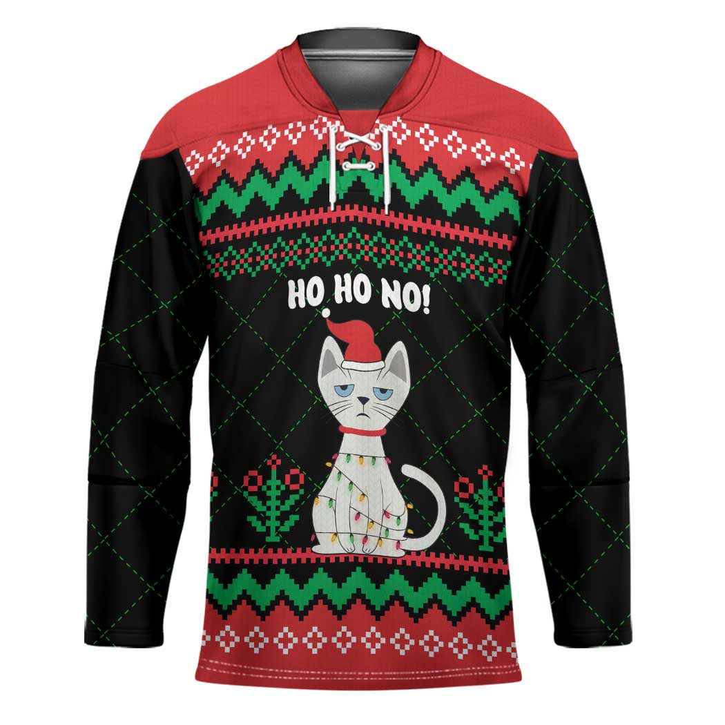 Christmas Cat Hockey Jersey with Grumpy Cat in Santa Hat Holiday Lights TS04