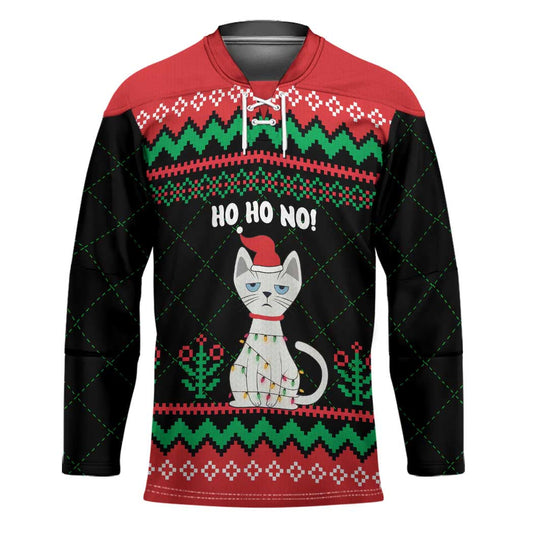 Christmas Cat Hockey Jersey with Grumpy Cat in Santa Hat Holiday Lights TS04
